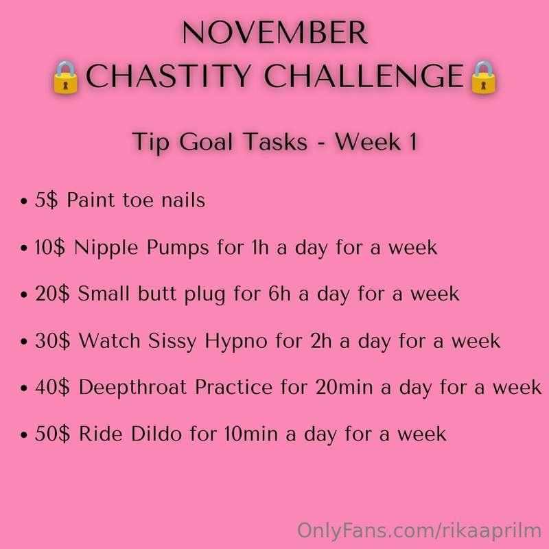 Chastity Challenge Tip Goals - Week 1

So I changed my plan ..