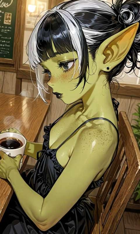 New OC Mysterious Goblin at the coffee shop SFW 