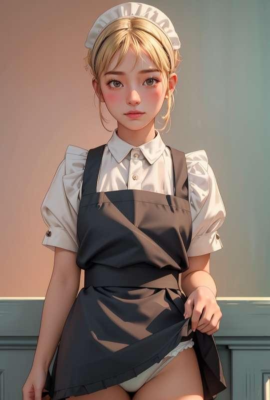 Maid with her skirt turned up