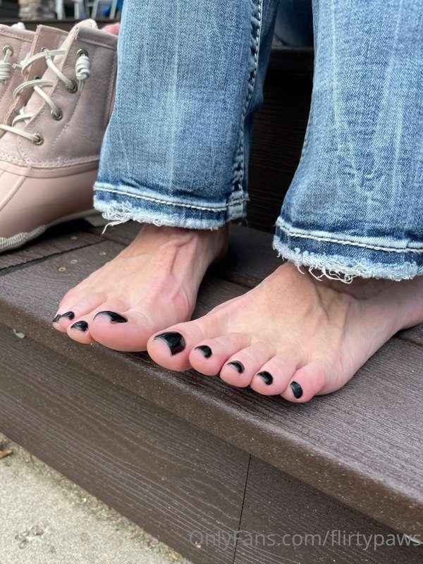Clean feet before a walk in the woods. Dirty soon