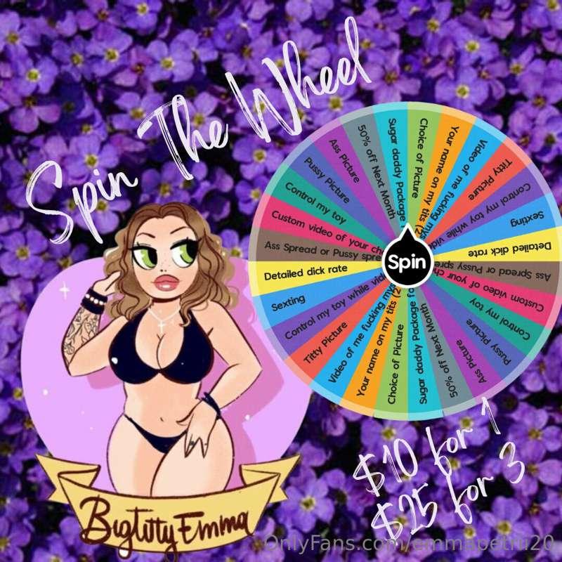 # Spin Wheel
Tip to win amazing things 💙😈
$10 for 1 spin
$25..