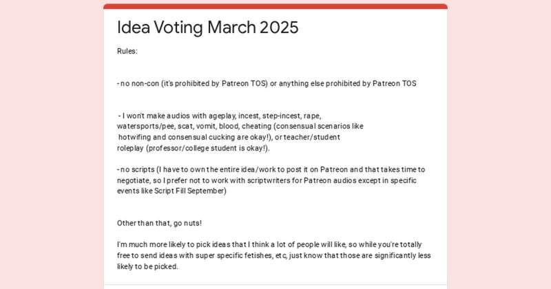 Patreon Audio Voting (March 2025)