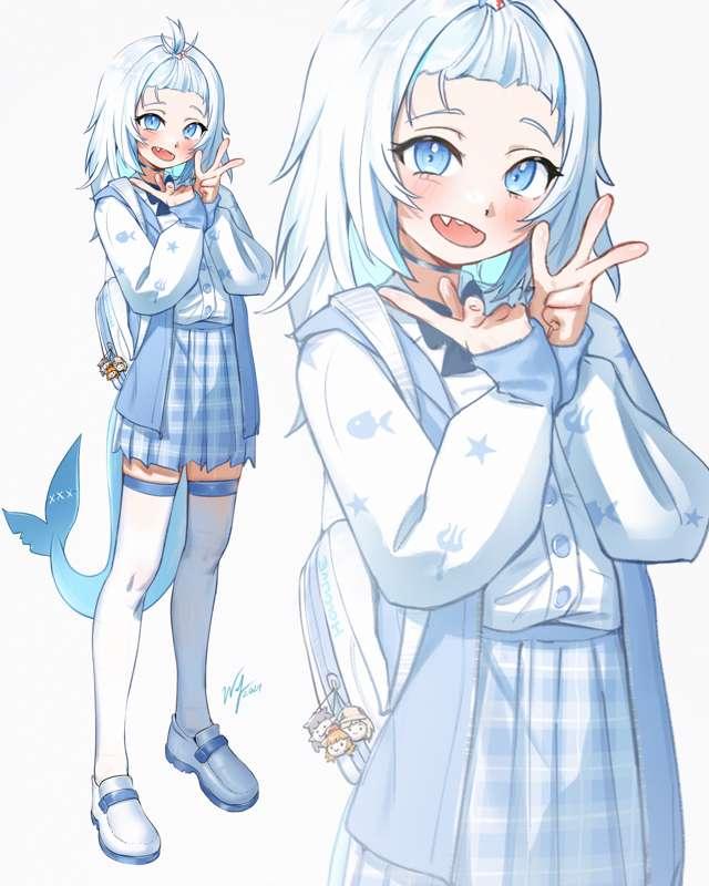 [R-18] Gura Schoolgirl + NSFW variation