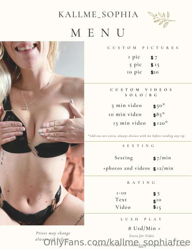 I have a new menu. 
This menu includes any extra services su..