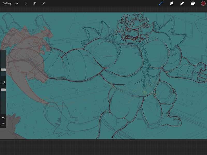 Incineroar VS Charizard sketch wip