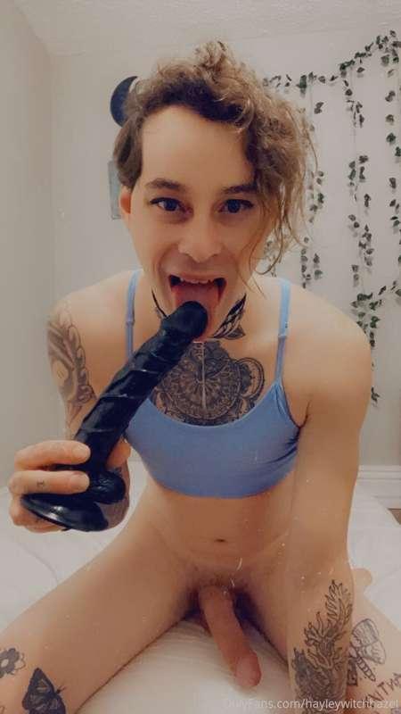 Watch me deep throat and gag on my big dildo and my cock wav..