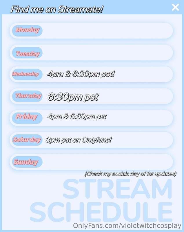 This week’s schedule 🥰
