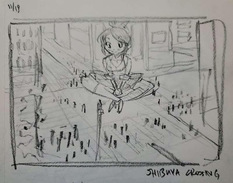 Shibuya Crossing giantess sketch