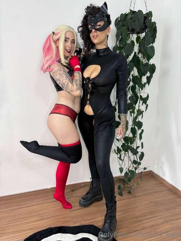 Happy Halloween! Cat Woman and Harley Quinn say TRICK OR TRE..