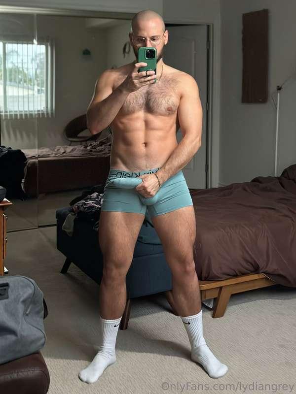 Hard dick stretching briefs to the limit