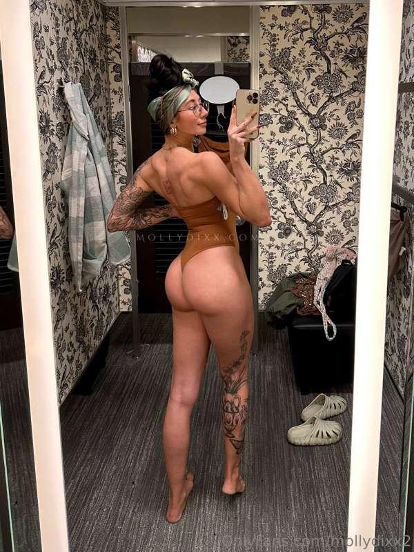 The 3 B’s. Back, booty, bodysuit. The body suit clips at the..