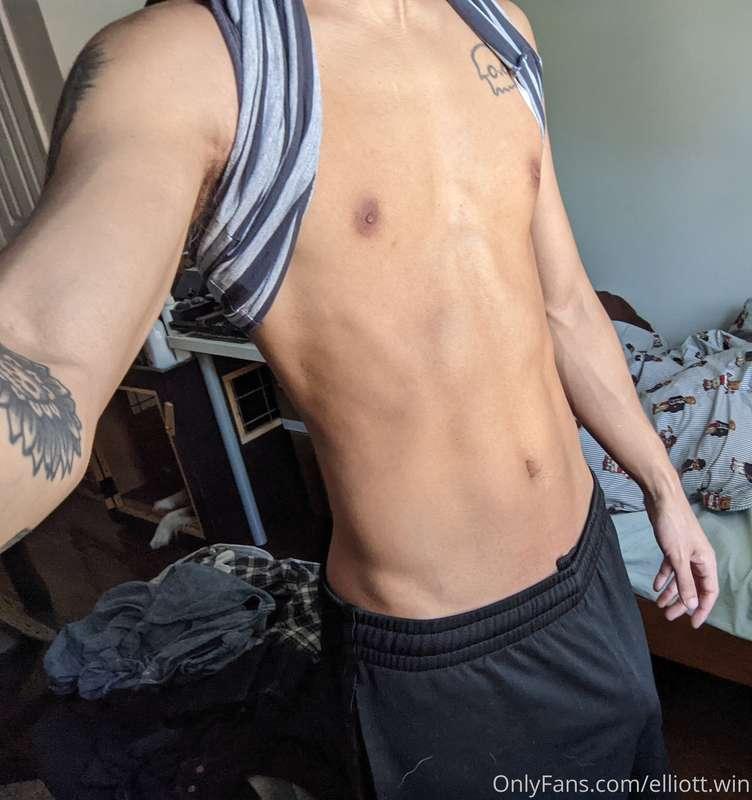 Gym shorts and tank. Weather is really warming up now.