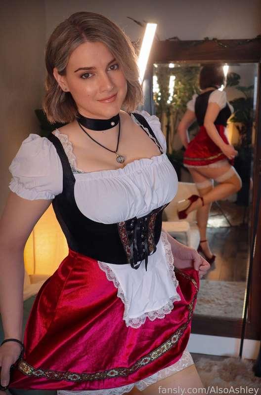 Something About Cute Little Outfits Like This... They always make me feel so feminine and small... Like I am this little dress up doll just for you... It's utterly emasculating in the best way 😈 #pinup #dirndl #oktoberfest #beermaid #trans #tradwife #tgirl #trap #femboy #feminization #sissy #ass #thicc #mtf #honeybirdette