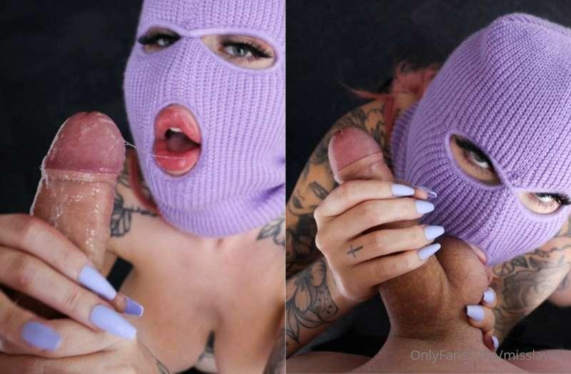 I suck a huge cock through my mask 🫦
He love to fuck my mout..
