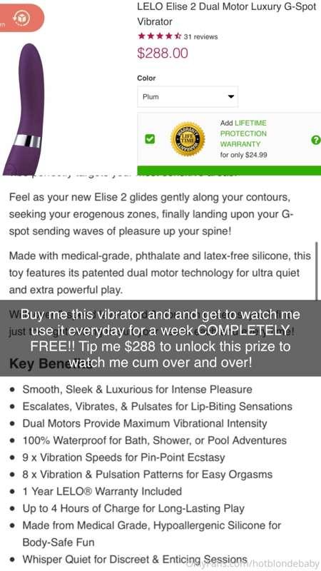 Buy me this QUIET POWERFUL vibrator and watch me use it FREE..