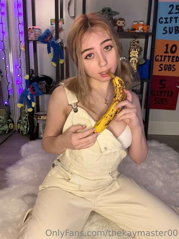 Who wants to see me eat this banana in the back of my throat..