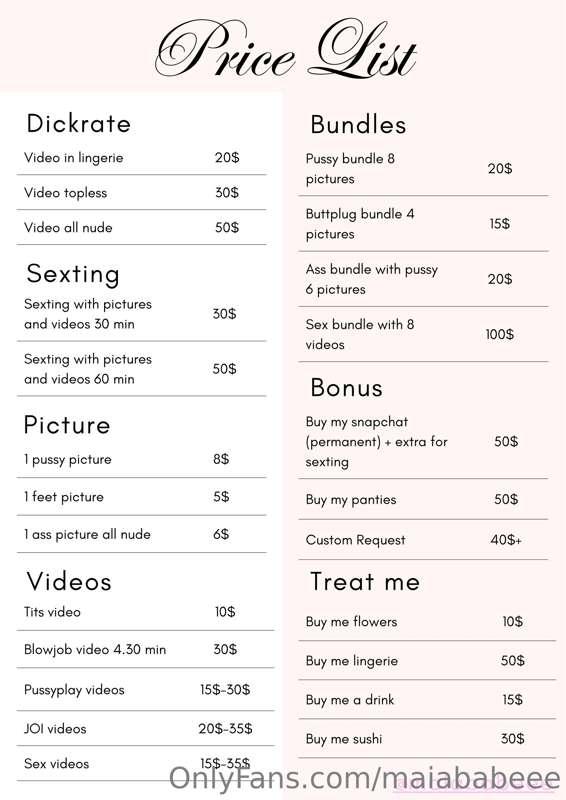 🩷 PRICE LIST 🩷 Just ask if you want details about something...