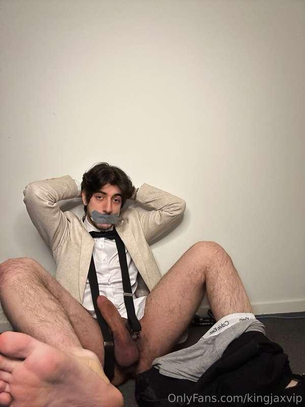 Taped up suit jerk off 🔥 what would you do if you walked in ..