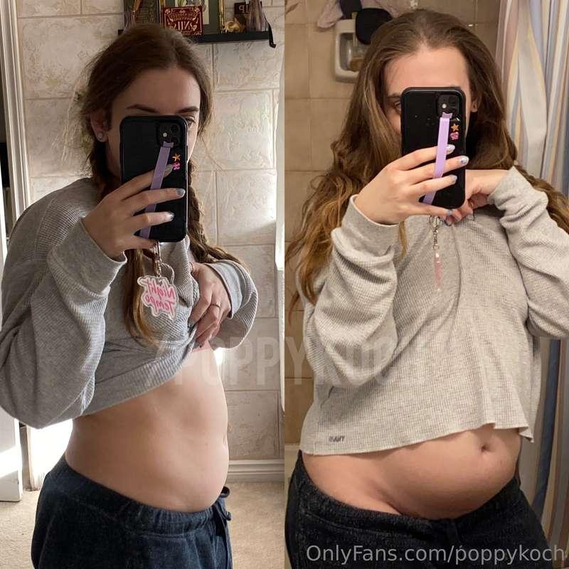 A pretty comparison of my morning belly VS overfull night be..