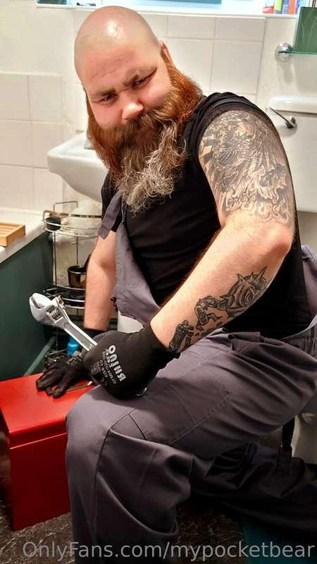 Men at work.... The Plumber is in town.  This gruff hard wor..