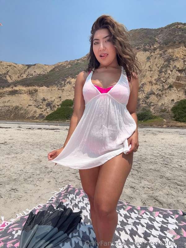 I’m never dressed at the beach for long. I’m naked less than..