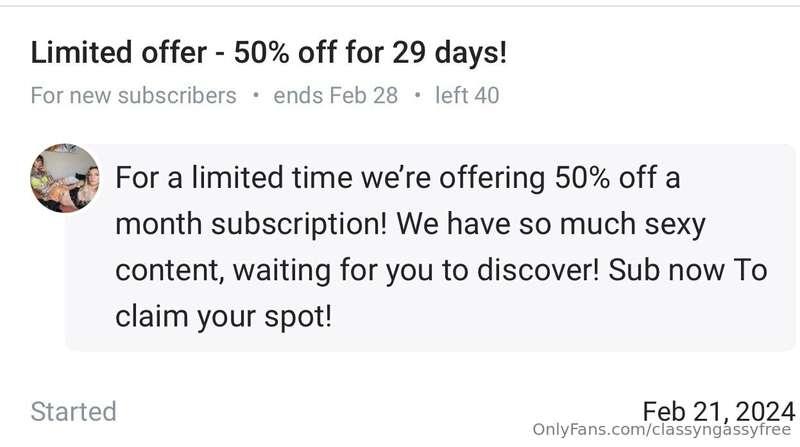 For a limited time we’re offering 50% off a month subscripti..