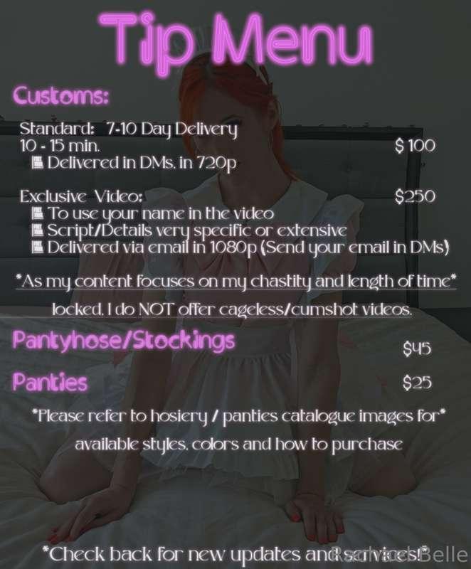 UPDATED TIP MENU! NEW PRICES! NEW PANTIES!

Everyone with 'R..