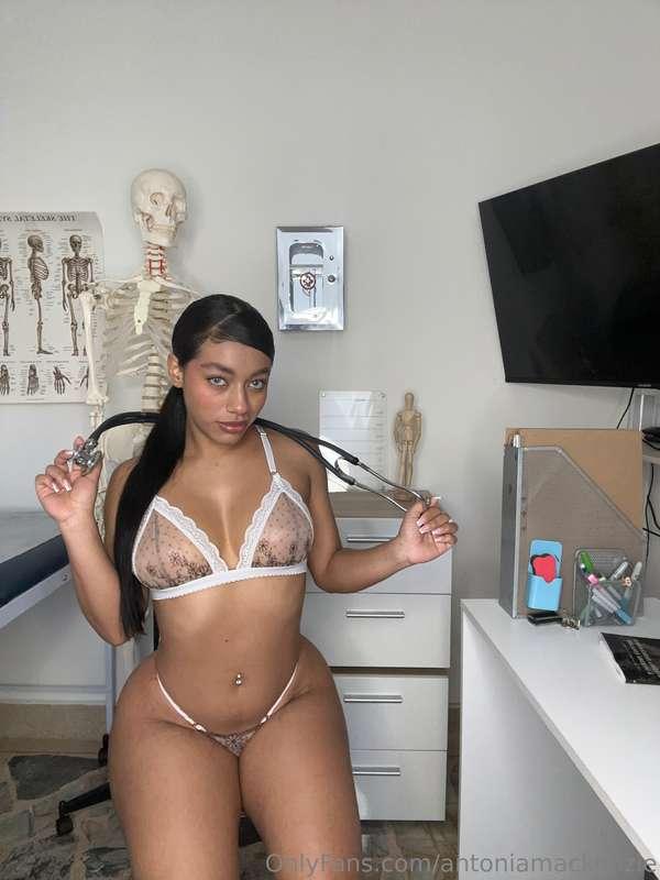 Nurse Antonia reporting for duty... where does it hurt, baby..