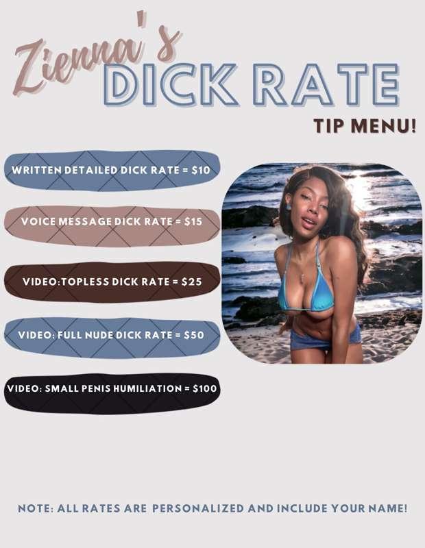 ✨𝓩𝓲𝓮𝓷𝓷𝓪’𝓼 𝗗𝗜𝗖𝗞 𝗥𝗔𝗧𝗘 𝗧𝗜𝗣 𝗠𝗘𝗡𝗨!  🍆 - 𝘢𝘷𝘢𝘪𝘭𝘢𝘣𝘭𝘦 ✅  

•👑 𝗮𝗹𝗹 𝗿𝗮𝘁..