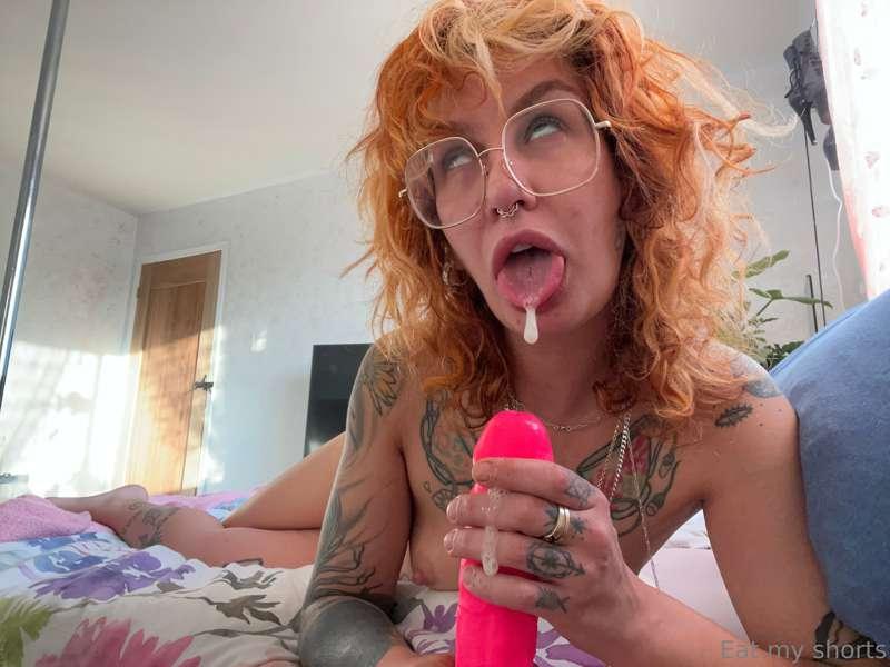 Girl vs big pink dildo.