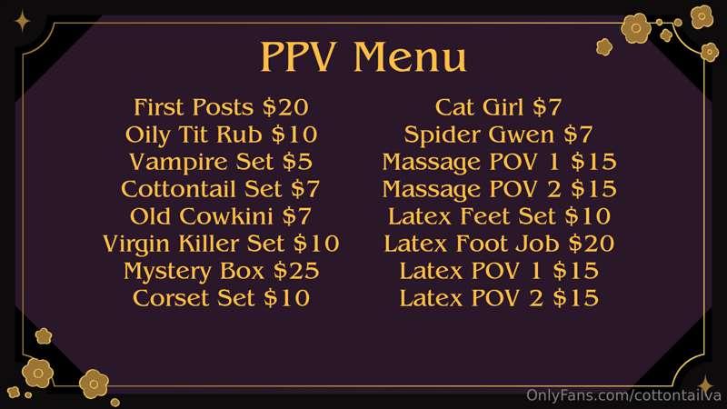 Updated menu for the ppv content!