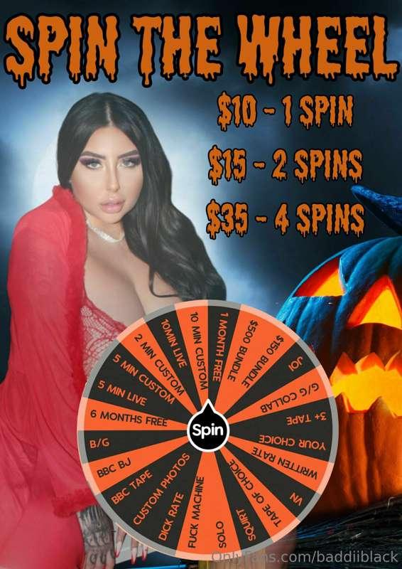 **SPOOKY SPINS**

🎃👻The wheel is back, dare to play 🎃👻