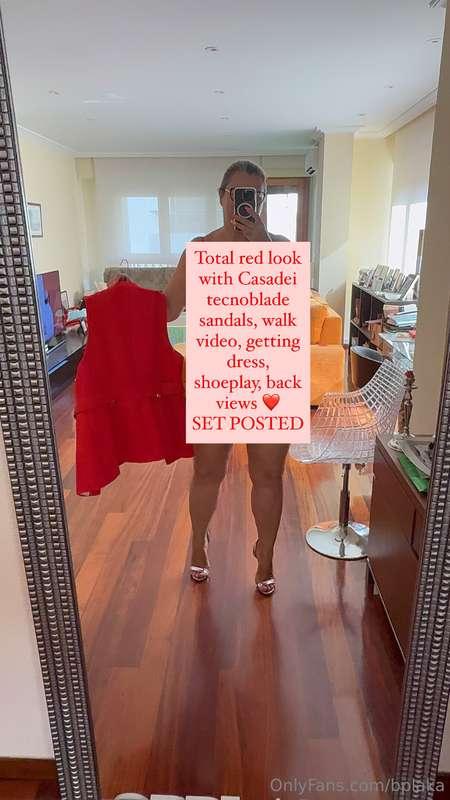 Total red look with Casadei tecnoblade sandals, walk video, ..
