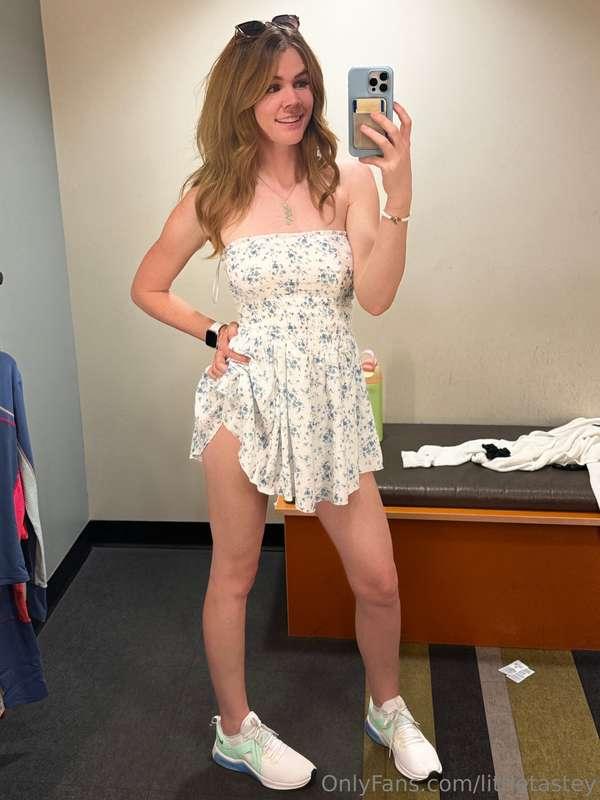Went to REI in Denver in my flower dress and tried on some c..