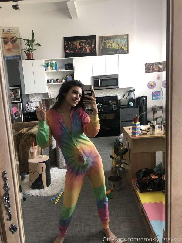 Like my tie dye onesie? 🥰🥰 (p.s. I’m not wearing panties)