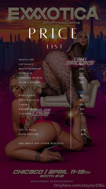 Exxotica here I comeeeeee 😊 Please refer to the rates below...