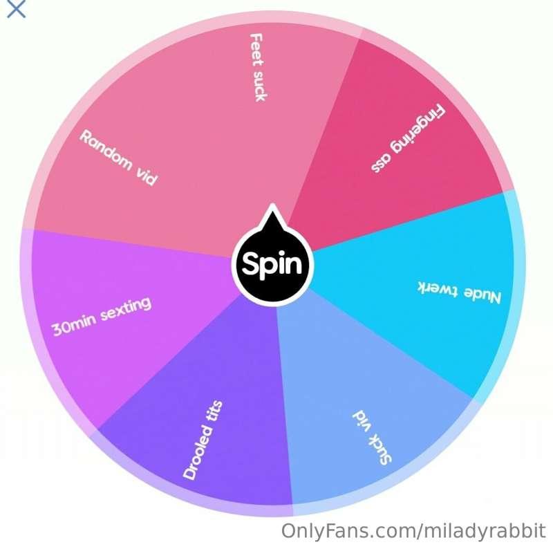 SPIN THE WHEEL 💖😈🎡!!
🎡1 SPIN $7 
🎡2 SPIN $12
🎡3 SPIN $16 
🎡4..