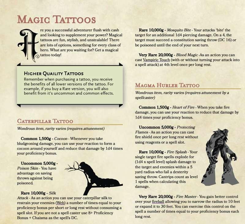 Magic Tattoos (5e) and maps for Dragonbowl!