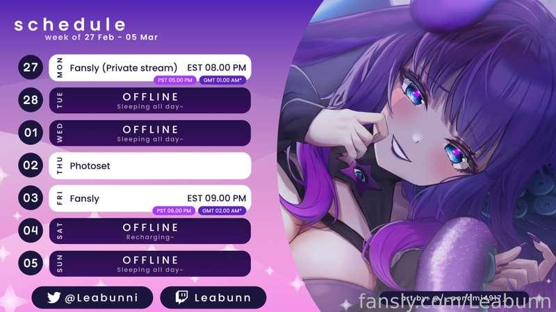 Schedule for this week is up!! &lt;3
