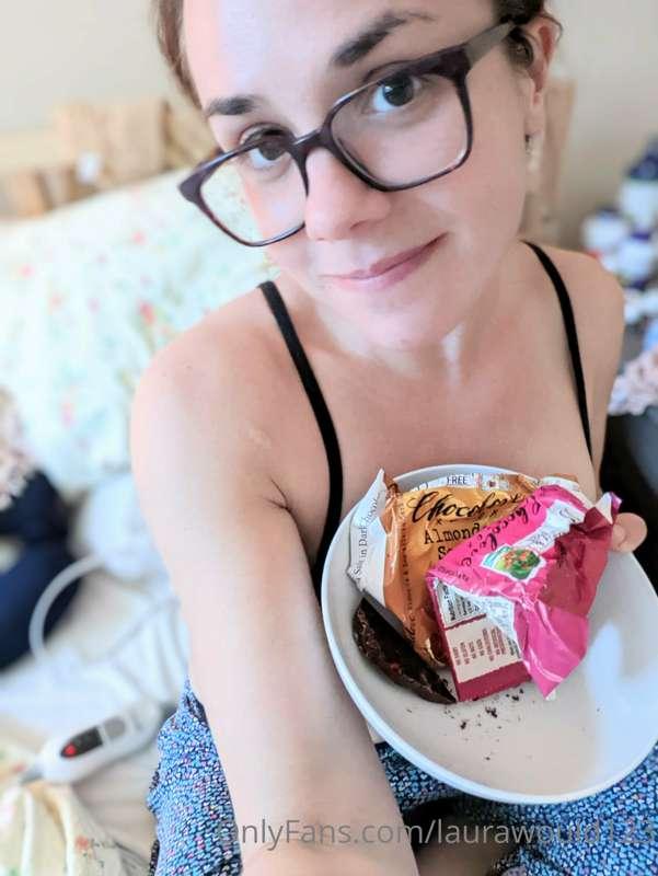 Eating some special chocolate, on a heating pad, watching th..