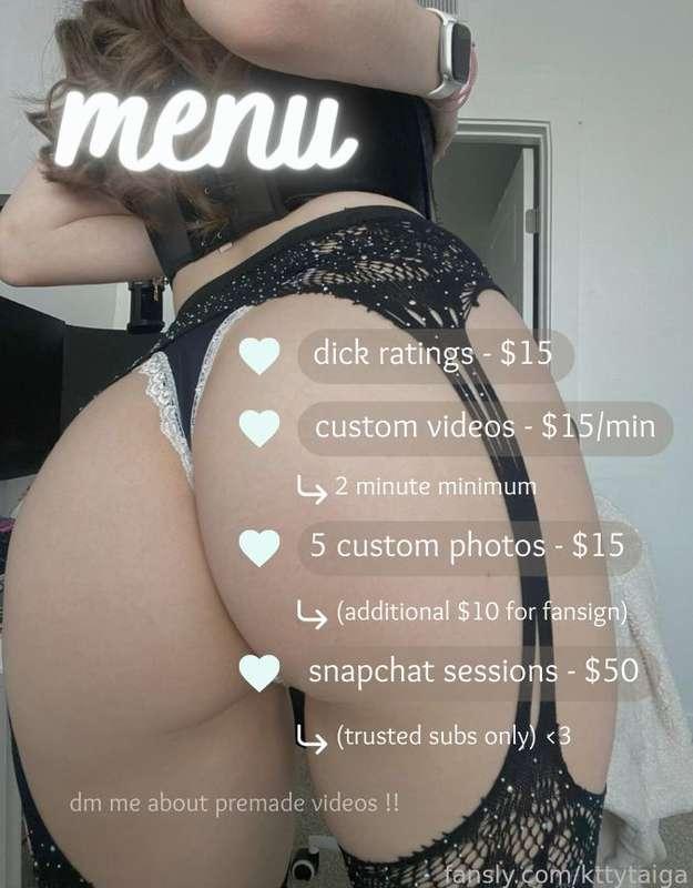 my menu for subs ♡