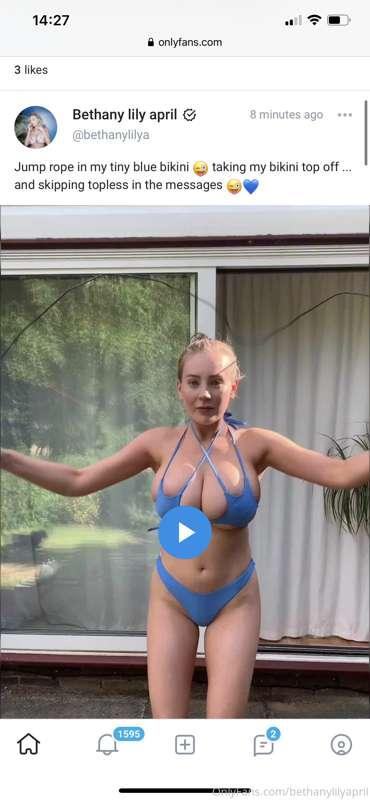 Just uploaded a video of my skipping in my tiny blue bikini ..