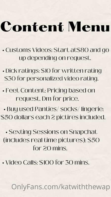 Here’s my content menu. Feel free to dm me your request 🤎