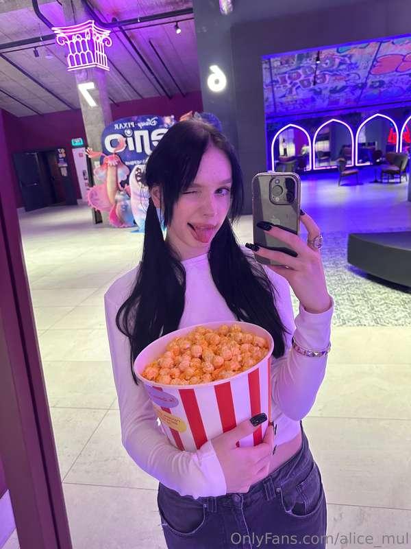 Movie night magic 🎬✨ I grabbed the biggest popcorn I could f..