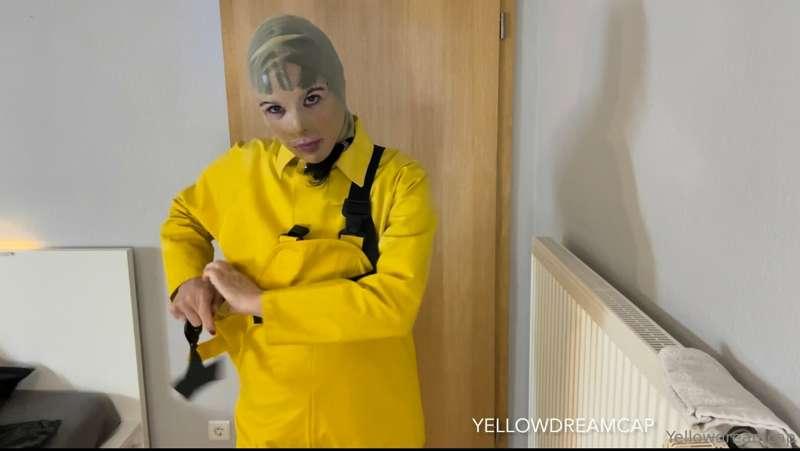 Lots of fun in raingear with my rubberdoll friend bound to t..