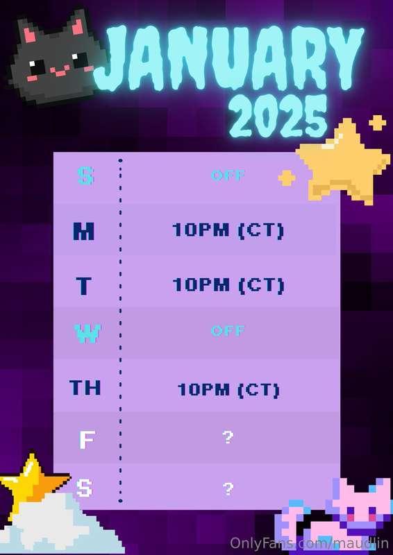my new live schedule for january!🥳🥳 Mondays Tuesdays Thursda..
