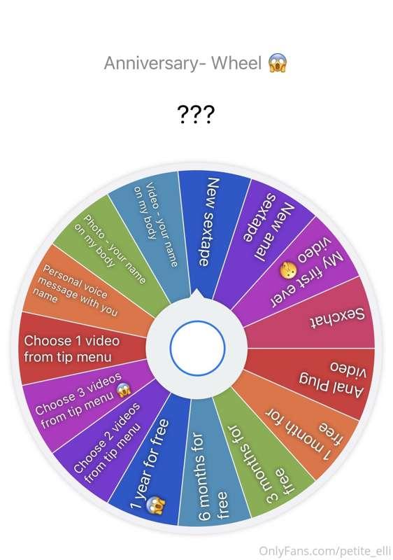ANNIVERSARY WHEEL 😱 only today!! 

1 Spin - 10$ 🤭 

Just tip..