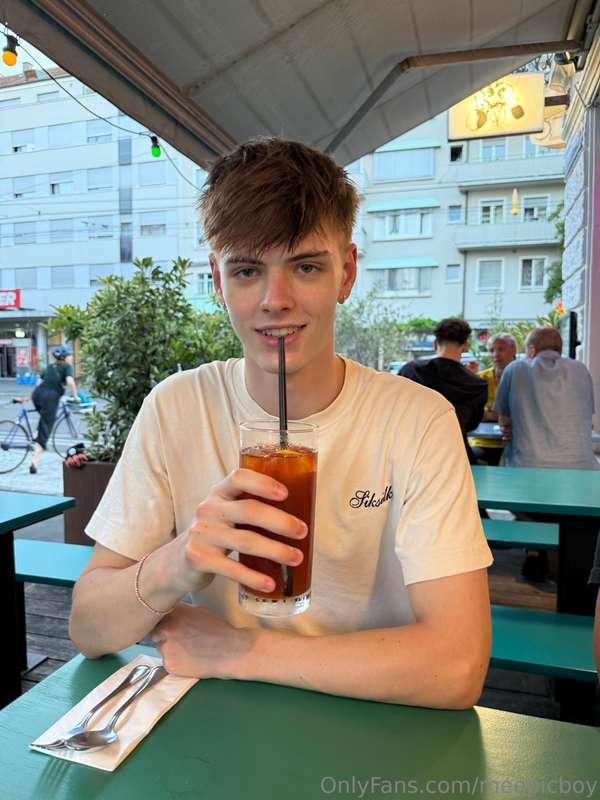 Sipping something sweet… just like me 🍭Want a taste? Tell me..
