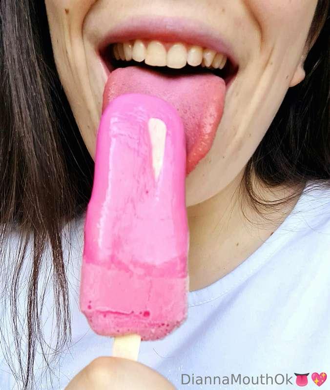 Eating a refreshing raspberry ice cream! To cool off the hea..