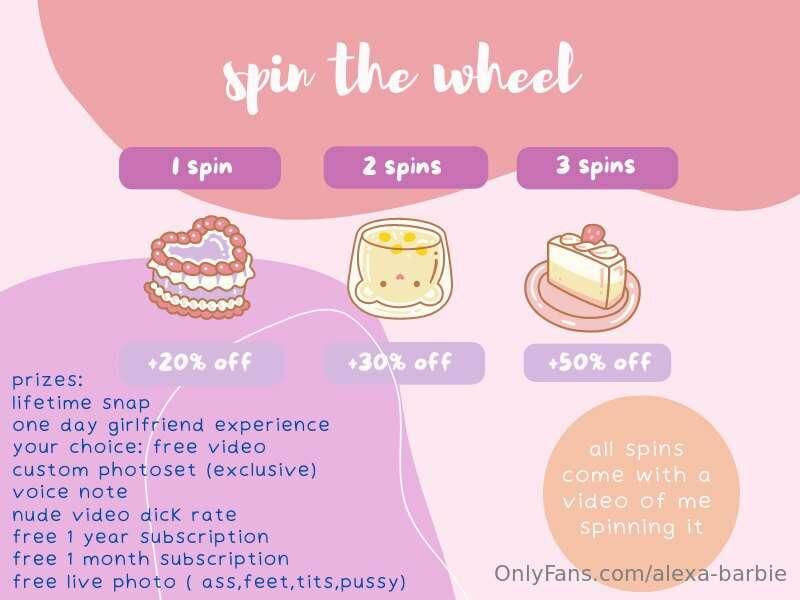 ✨ SPIN THE WHEEL ✨
1 spin for $15 , 2 spins for $25 and 3 sp..